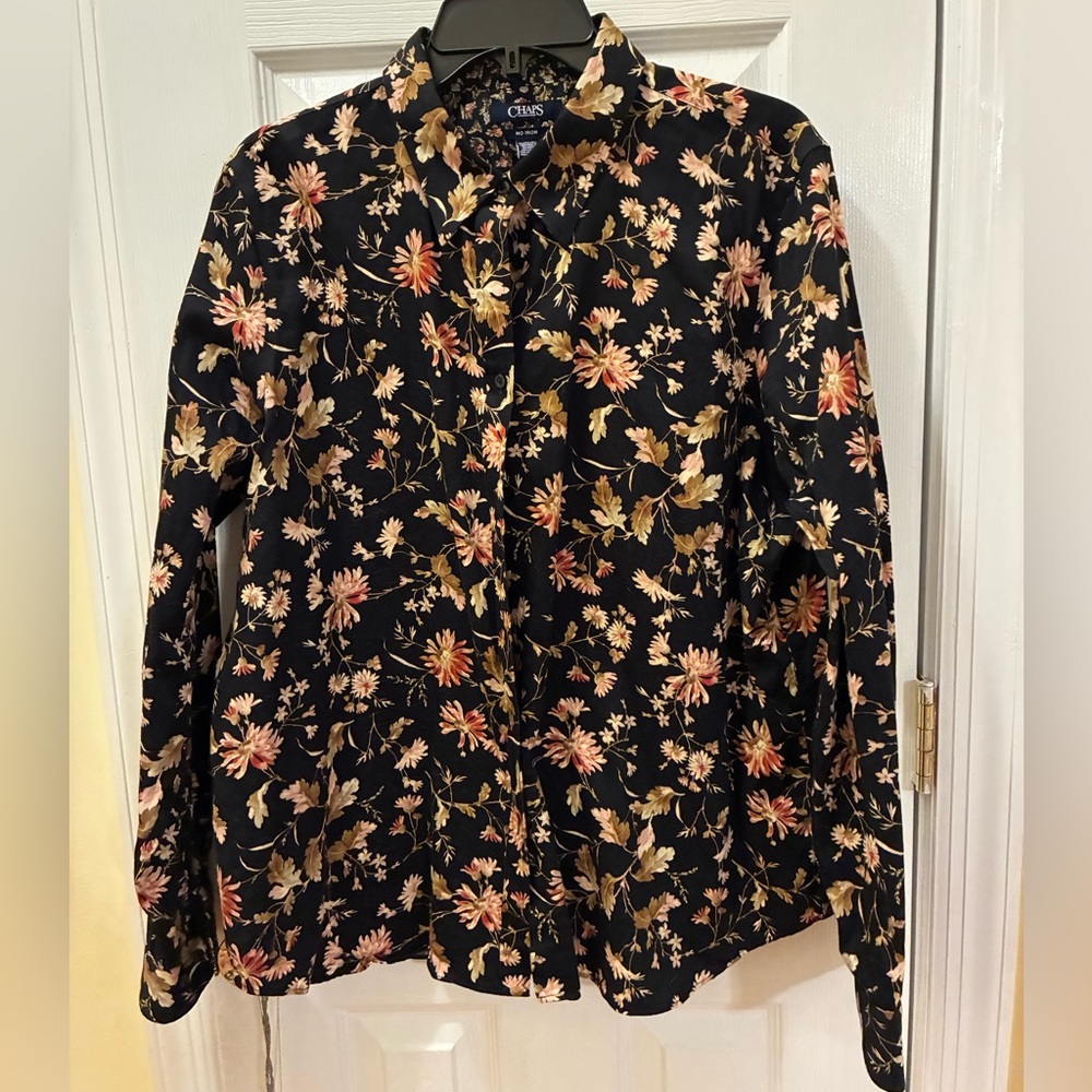 Chaps Black Floral Button-Down Shirt